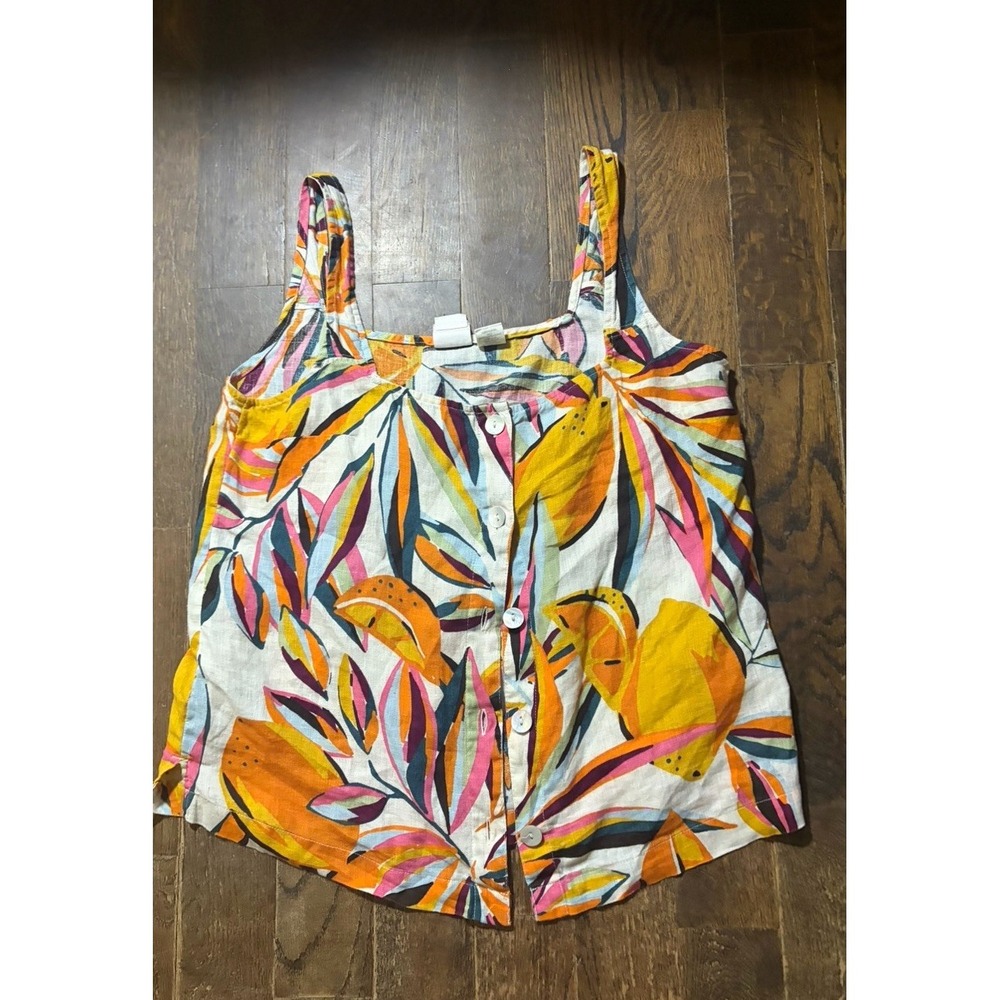 C&C California Sleeveless Button Down Orange Lemon Top Size M 100% Linen Summer